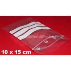 sachets plastiques Zip 100x150 mm avec bandes blanches 