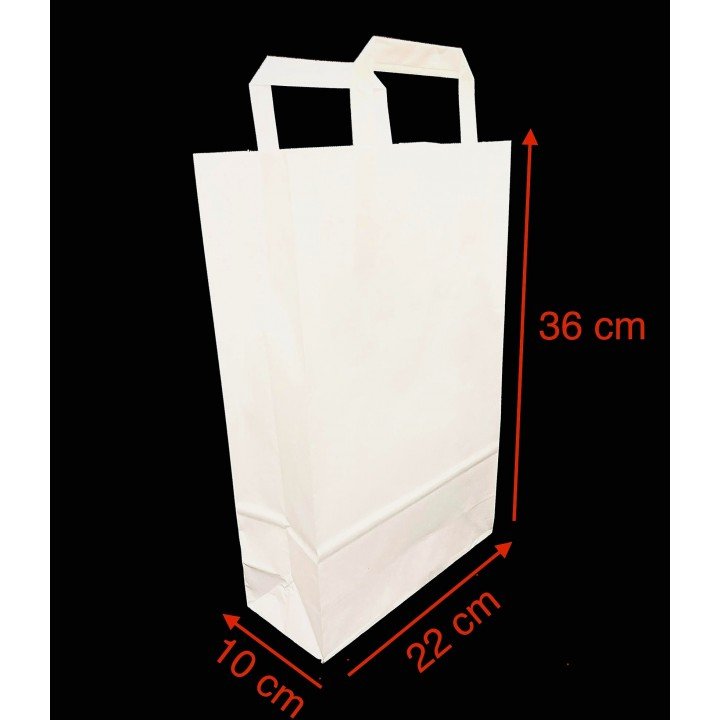 Sac cabas papier blanc kraft avec poignées plates 220x100x360mm