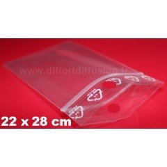 500 sachets plastiques Zip 220x280 mm avec trou de suspension