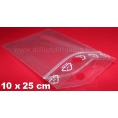 1000 sachets plastiques Zip 100x250 mm avec trou de suspension